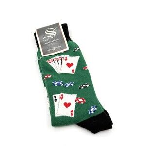 NWT Poker Game Dress Socks Novelty Men “The Nuts” 8-12 Green Fun Doc Smith